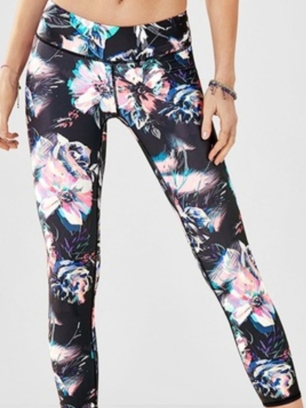 Fabletics Floral High-Rise Leggings - Black with Pink & Blue